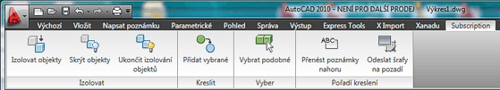 Subscription ribbon in AutoCAD 2010 (Czech)