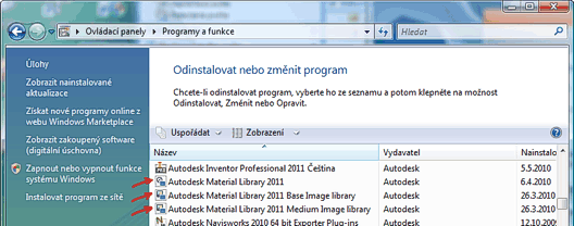 Odinstalace materiálů