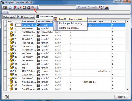 Rozpiska sestavy - Inventor 2009