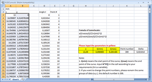 Exported list of X-Y coordinates in  Excel