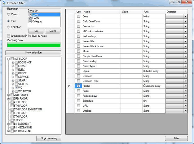 Filter parameters