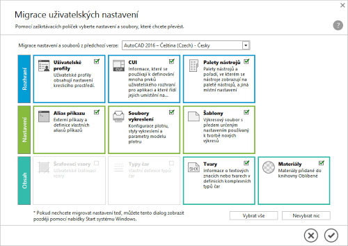 Migrace nastaven