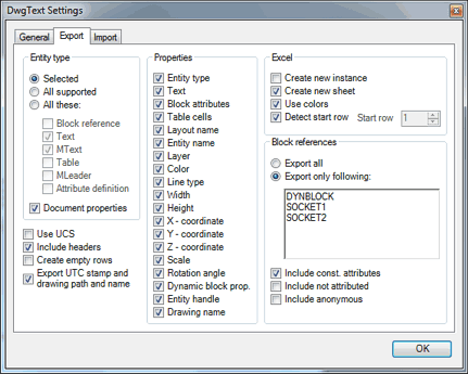 DwgText - export options