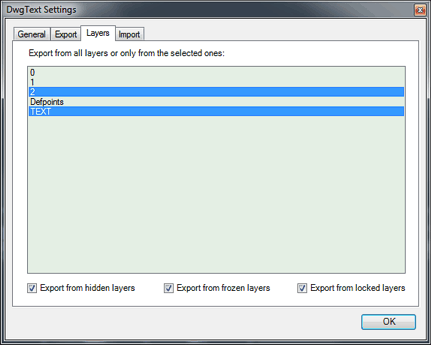 DwgText - export layers