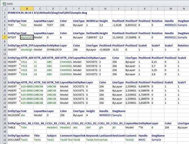 Excel output