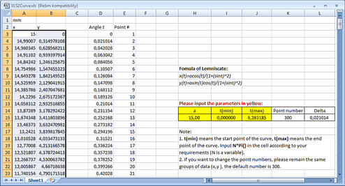 List of coordinates X-Y in Excel