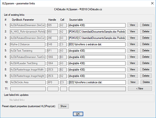 XLSparam dialog